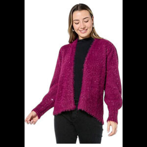 LB70 by Lloyd Boston Women's Puff Sleeve Hi-Low Cardigan Purple Potion - Regular